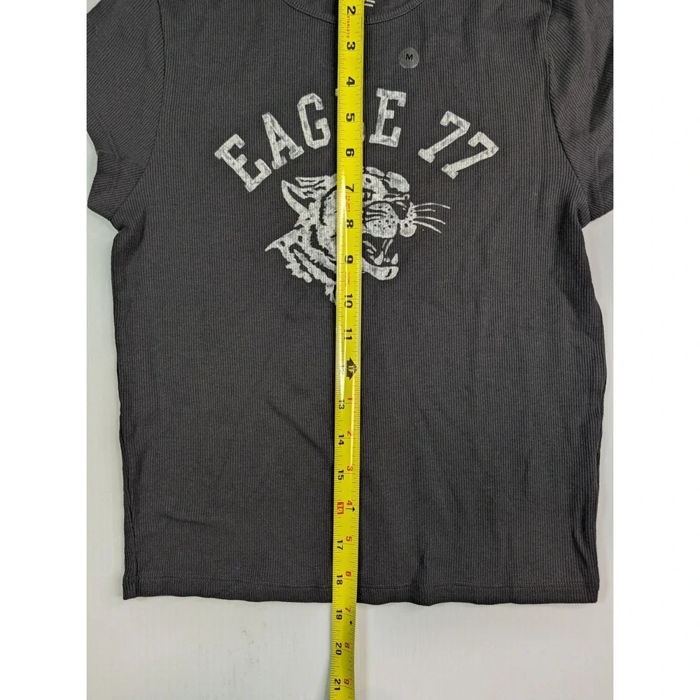 American Eagle Grey Ribbed Graphic Baby Tee Eagle 77 Tiger Short‎ Sleeve Medium